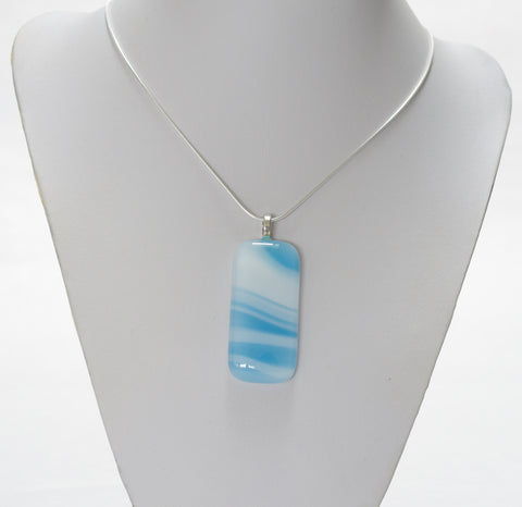 Blue and White Fused Glass Pendant