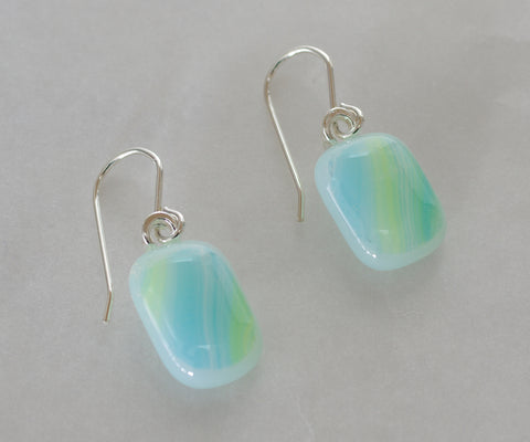 Turquoise and Lime green Fused Glass Earrings