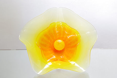 Large Opaque Yellow Flower with Transparent Orange and Yellow inner layer and Yellow Centre