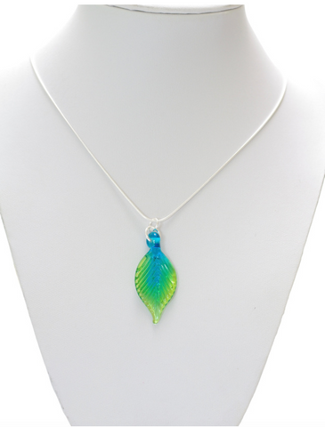 Glass Leaf Pendant Small Turquoise and Lime