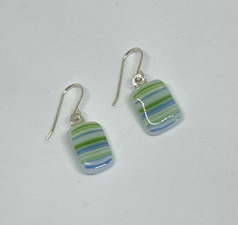 Blue, Green and White Fused Glass Earrings 2