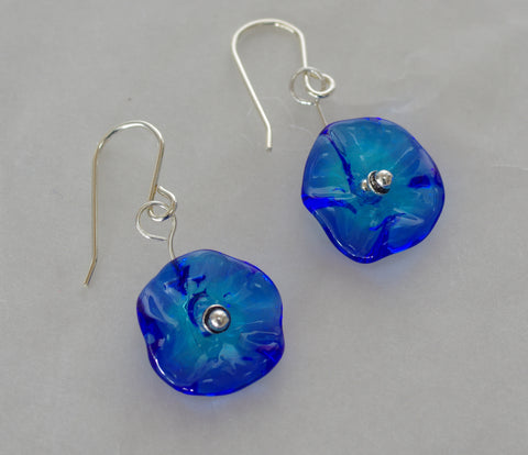 Turquoise and Cobalt Glass Flower Earrings