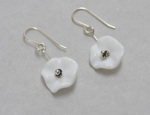 Opaque White Glass Flower Earrings
