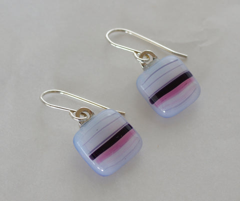 Purple, pink and White Fused Glass Earrings