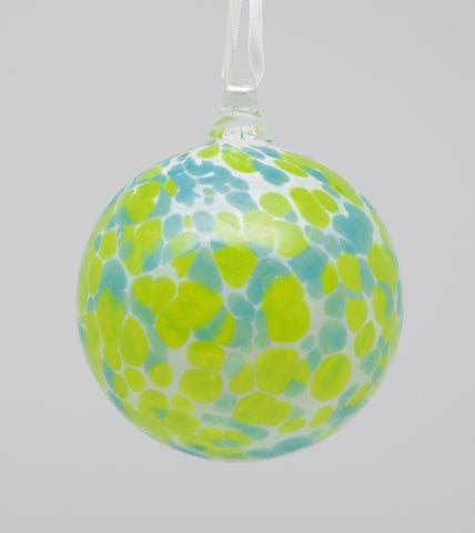 Large White Ornament with Lime green and Light blue spots
