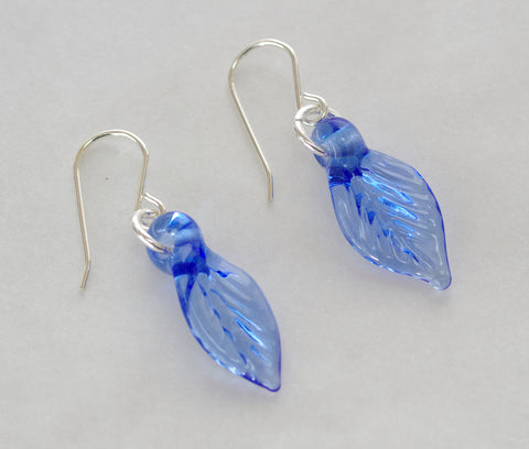 Medium Blue Leaf Earrings