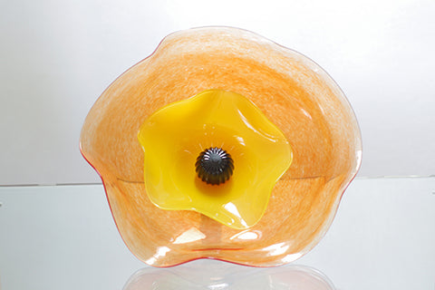 Large Transparent Red Flower with Yellow inner layer and Black Centre