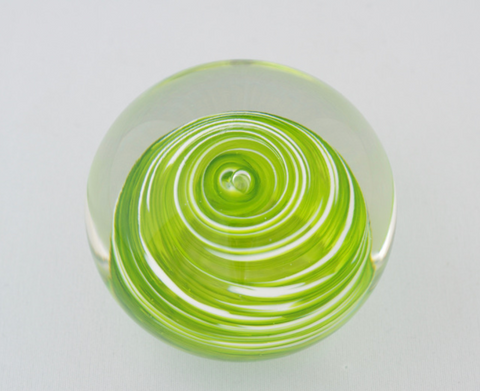 Small Lime Green and White Swirl Paperweight
