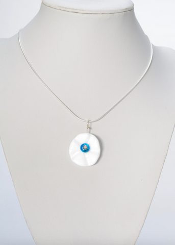 Two tone Ruffle Flower Pendant-White and Turquoise