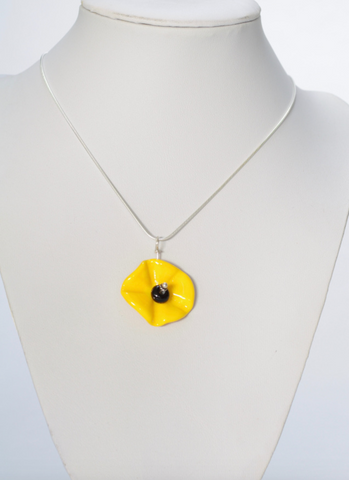 Two tone Ruffle Flower Pendant-Yellow and Black