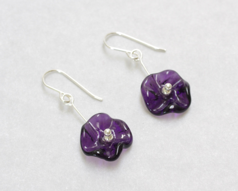 Purple Glass Flower Ruffle Earrings