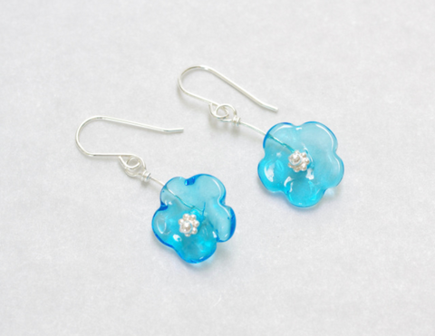 Light Blue Glass Flower Earrings