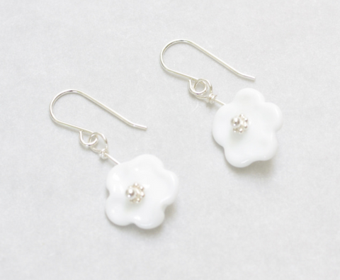 White Glass Flower Earrings