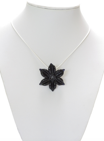 Black Glass Flower Pendant