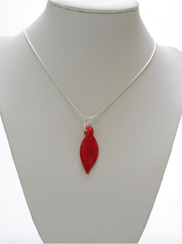 Glass Leaf Pendant Small Red