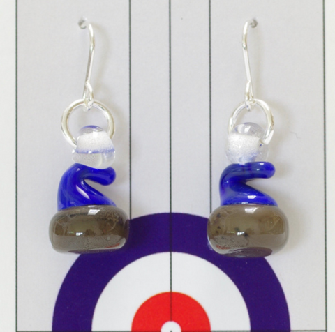 Glass Curling Stone Earrings Blue Handle
