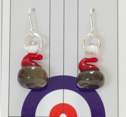 Glass Curling Stone Earrings Red Handle