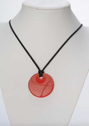 Red Silver Leaf Glass Pendant with engraved design
