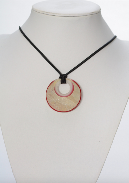 Red Silver Leaf Glass Pendant