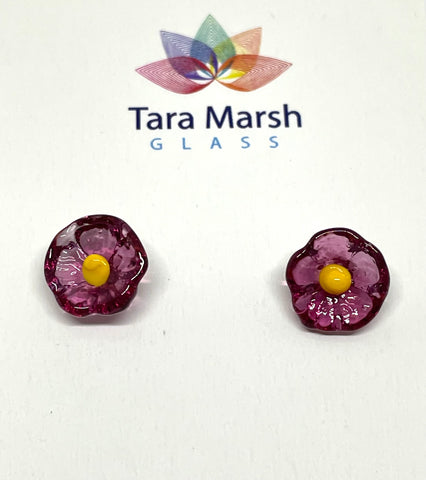 Pink flower stud earrings