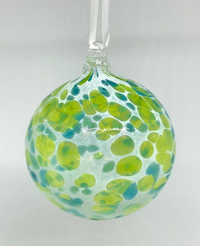 Large white ornament with Turquoise and lime green spots