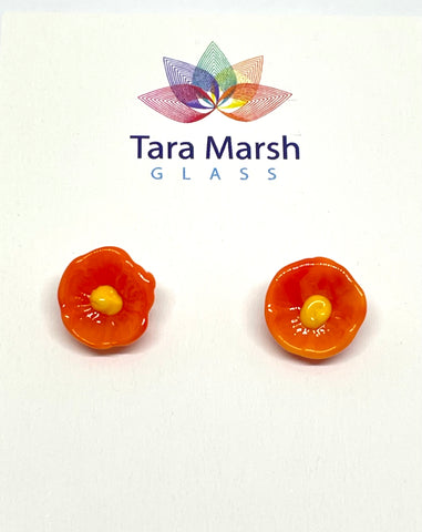 Opaque orange flower stud earrings