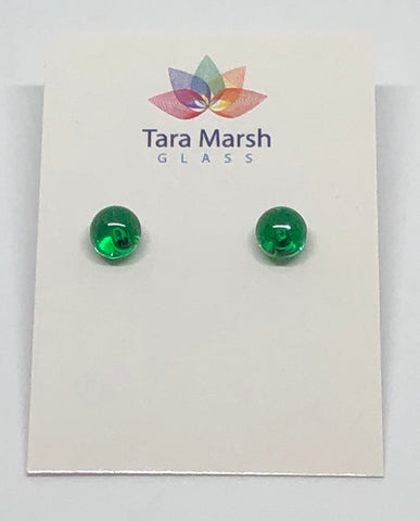 Transparent Emerald green dot stud earrings