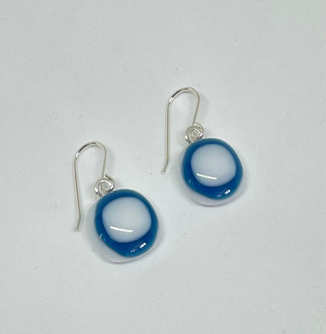 Blue and White Fused Glass Earrings