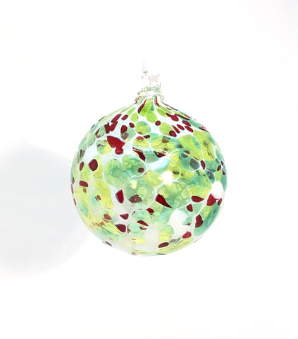 Large White Ornament with Lime green, dark green and red spots